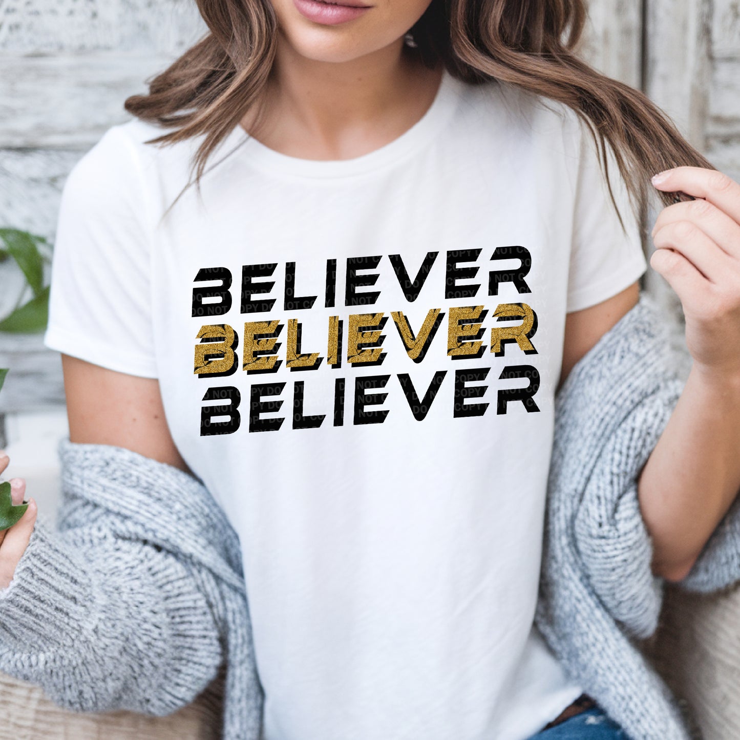 Believer Word Stacked Stacked Black Gold