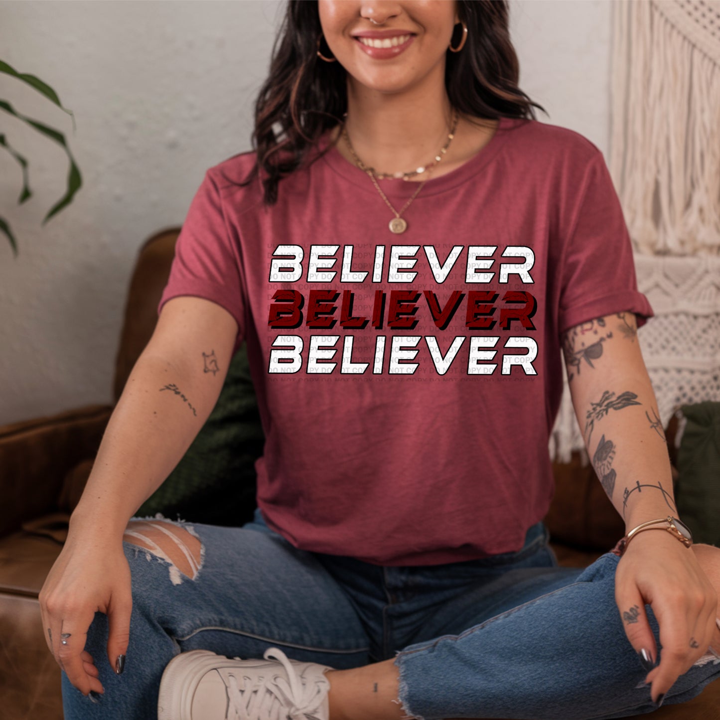 Believer Word Stacked Stacked White Red