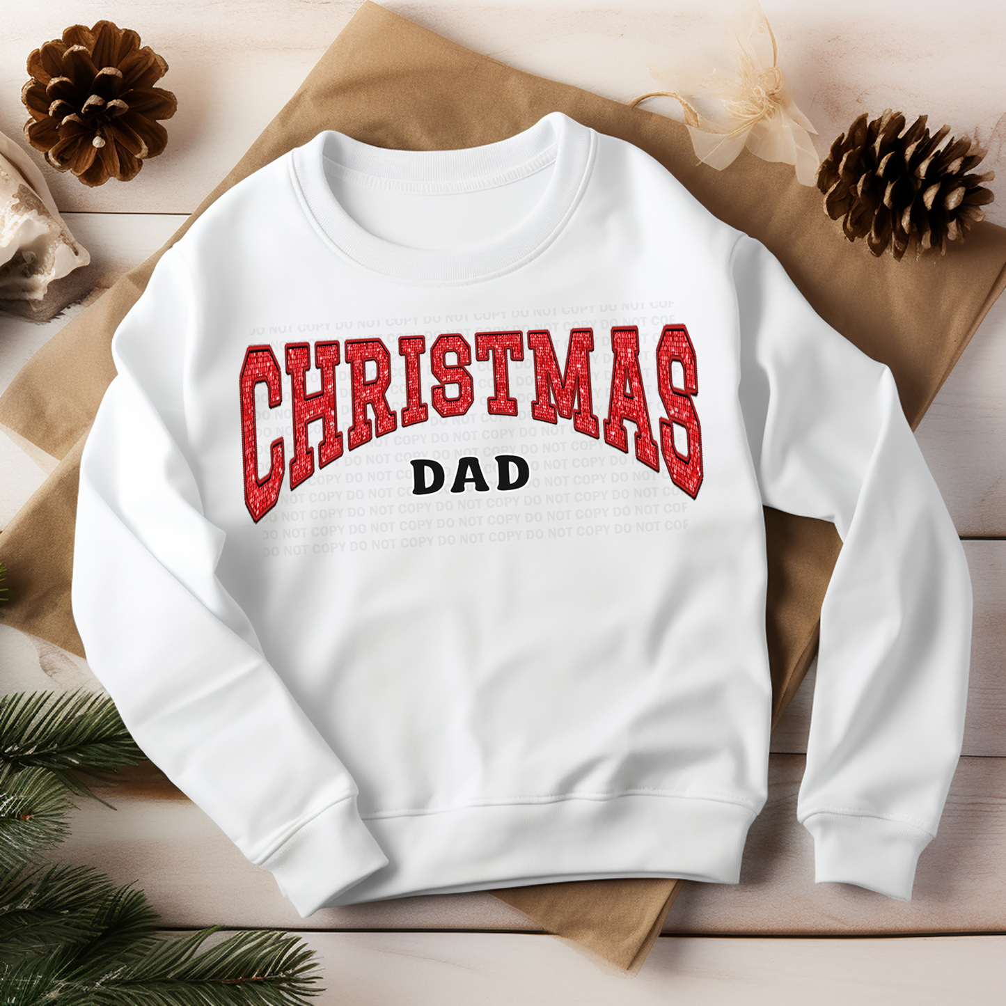 Christmas Dad Red Faux Embroidery Sequins