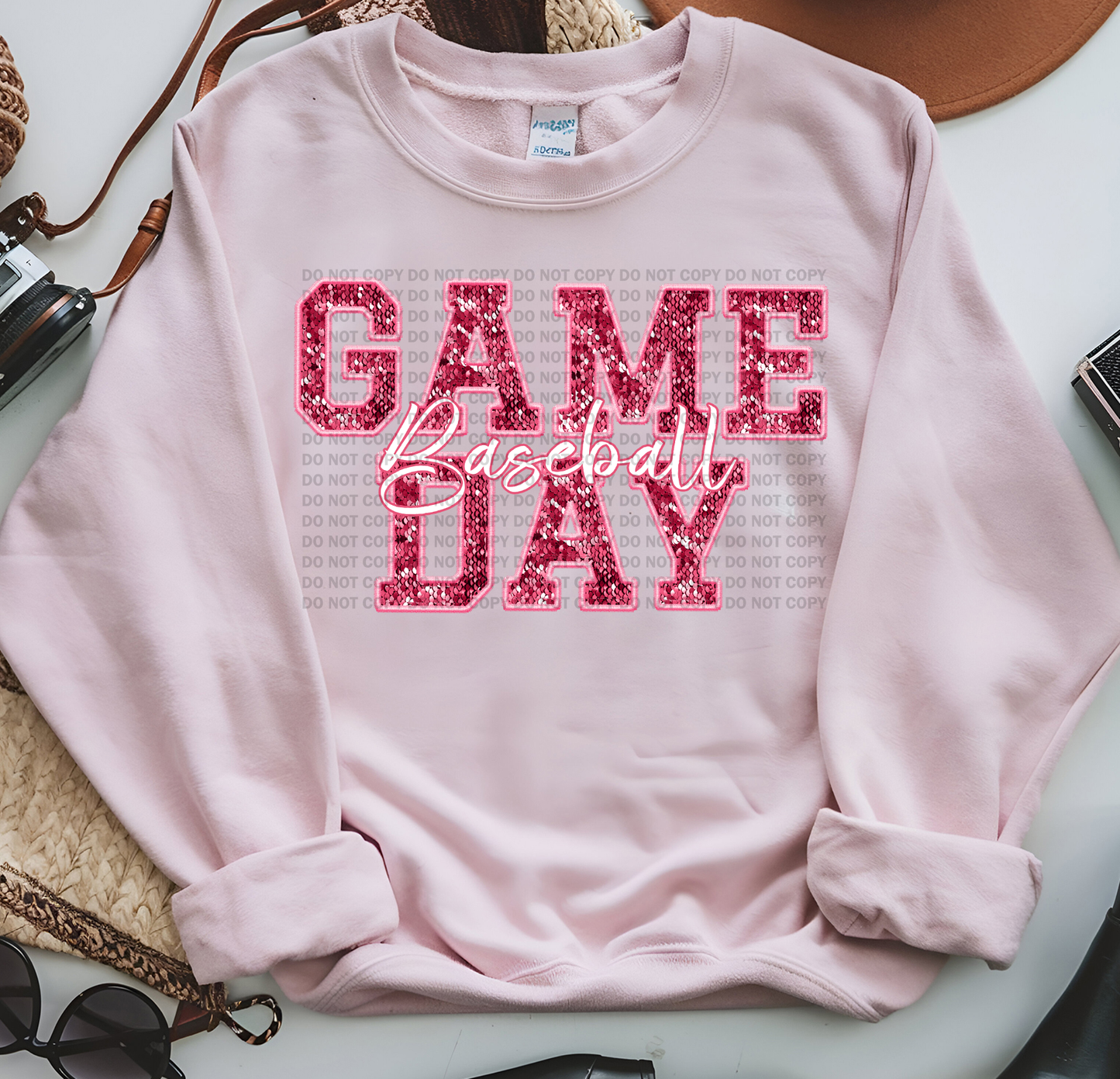 Game Day Baseball Faux Embroidery Sequins Pink