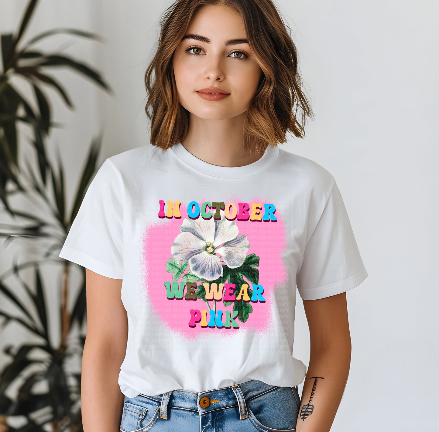 We Wear Pink 70s Flower Colorful Retro Groovy Pink Background