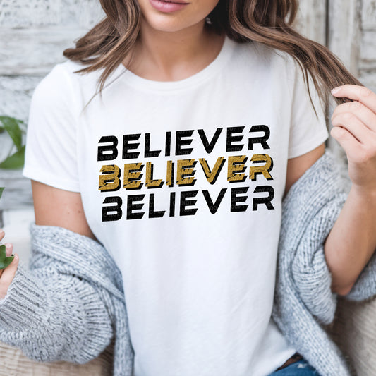Believer Word Stacked Stacked Black Gold
