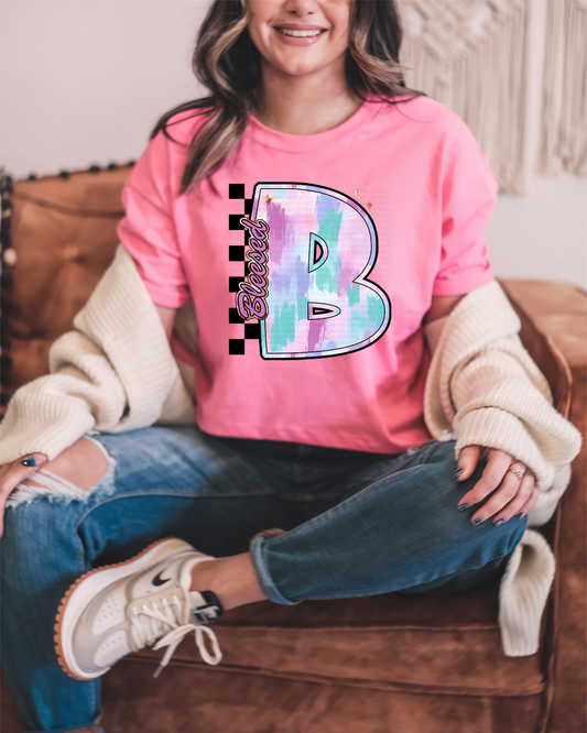 B For Blessed Pastel Brushstroke Checker