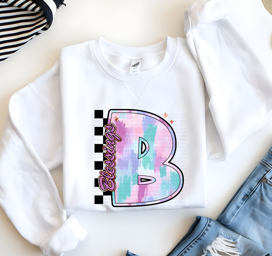 B For Blessings Pastel Brushstroke Checker