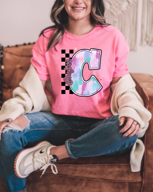 C For Confess Pastel Brushstroke Checker