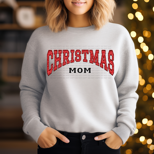 Christmas Mom Red Faux Embroidery Sequins