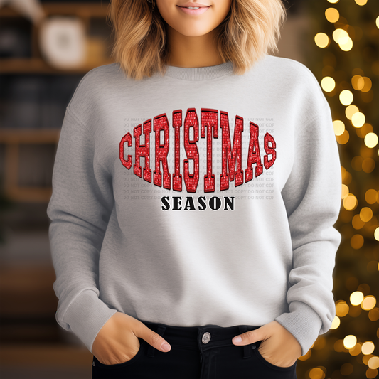 Christmas Season Bulge Red Faux Embroidery Sequins