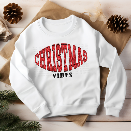 Christmas Vibes Bulge Red Faux Embroidery Sequins