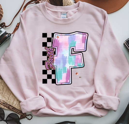 F For Faith Pastel Brushstroke Checker