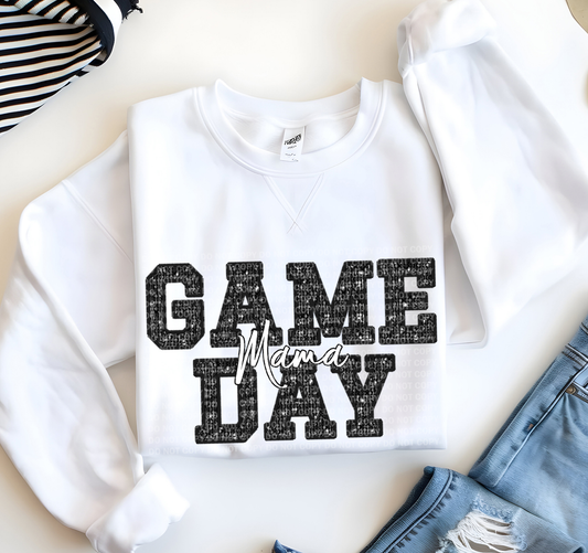 Game Day Mama Faux Embroidery Sequins Black