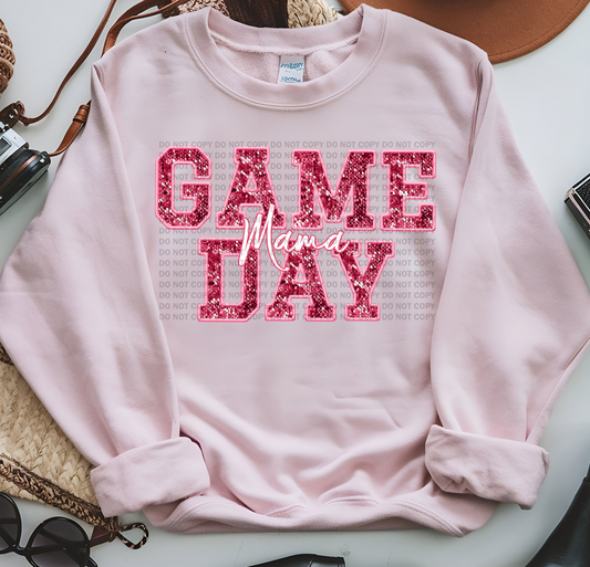 Game Day Mama Faux Embroidery Sequins Pink