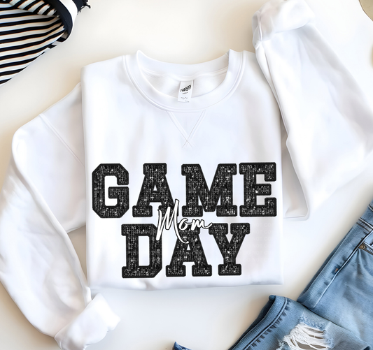 Game Day Mom Faux Embroidery Sequins Black