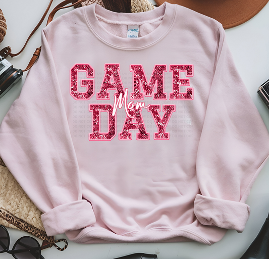 Game Day Mom Faux Embroidery Sequins Pink