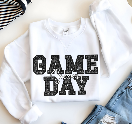 Game Day Soccer Faux Embroidery Sequins Black