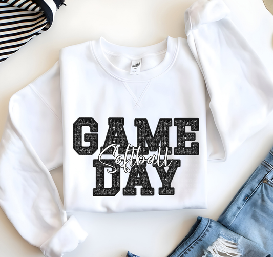 Game Day Softball Faux Embroidery Sequins Black
