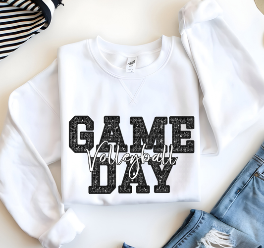 Game Day Volleyball Faux Embroidery Sequins Black