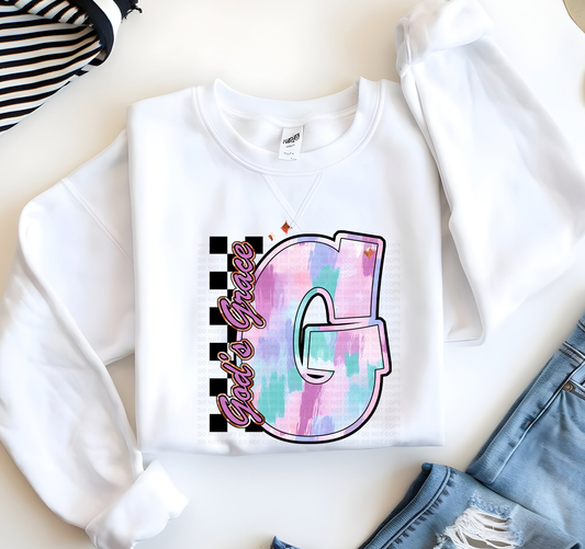 G For  God's Grace Pastel Brushstroke Checker