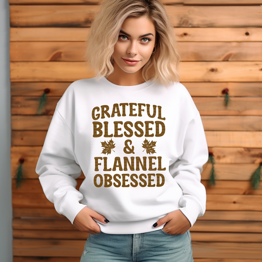 Grateful Blessed And Flannel Obsessed Dark Font