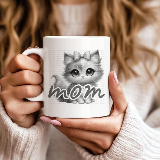 Kawaii Cat Mom Grayscale