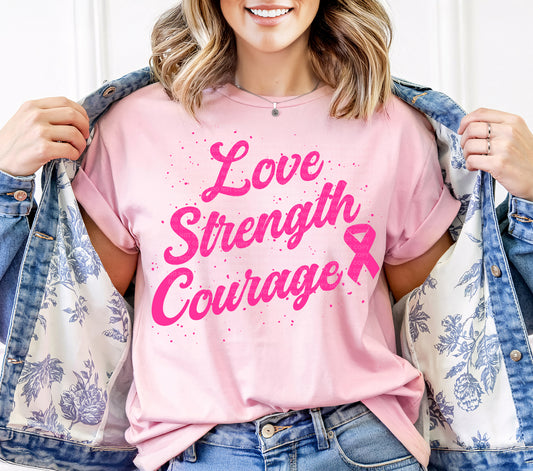 Love Strength Courage Pink Script