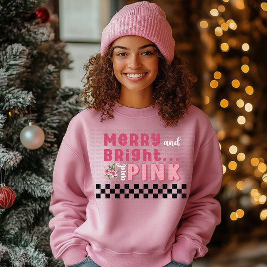 Merry And Bright And Pink - Checkered Black