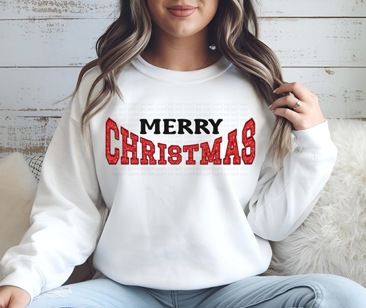 Merry Christmas Red Faux Embroidery Sequins