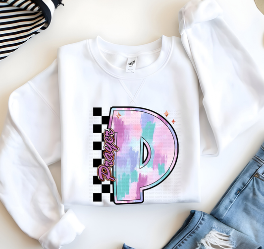 P For Prayer Pastel Brushstroke Checker