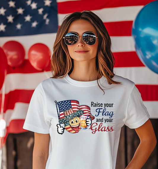 Raise Your Flag & Your Glass Smiley Black Blue Red Font