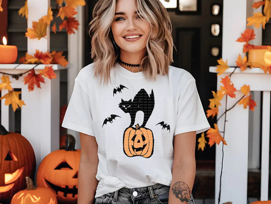 Spooky Black Cat Bats Vintage Pumpkin