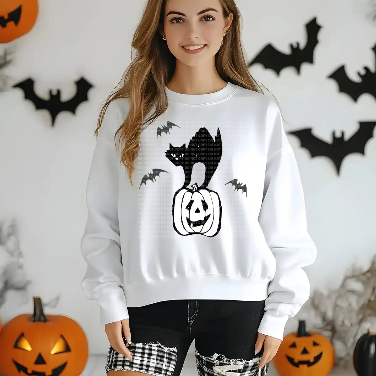 Spooky Black Cat Pumpkin Bats