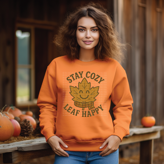 Stay Cozy Leaf Happy Rustic Distress