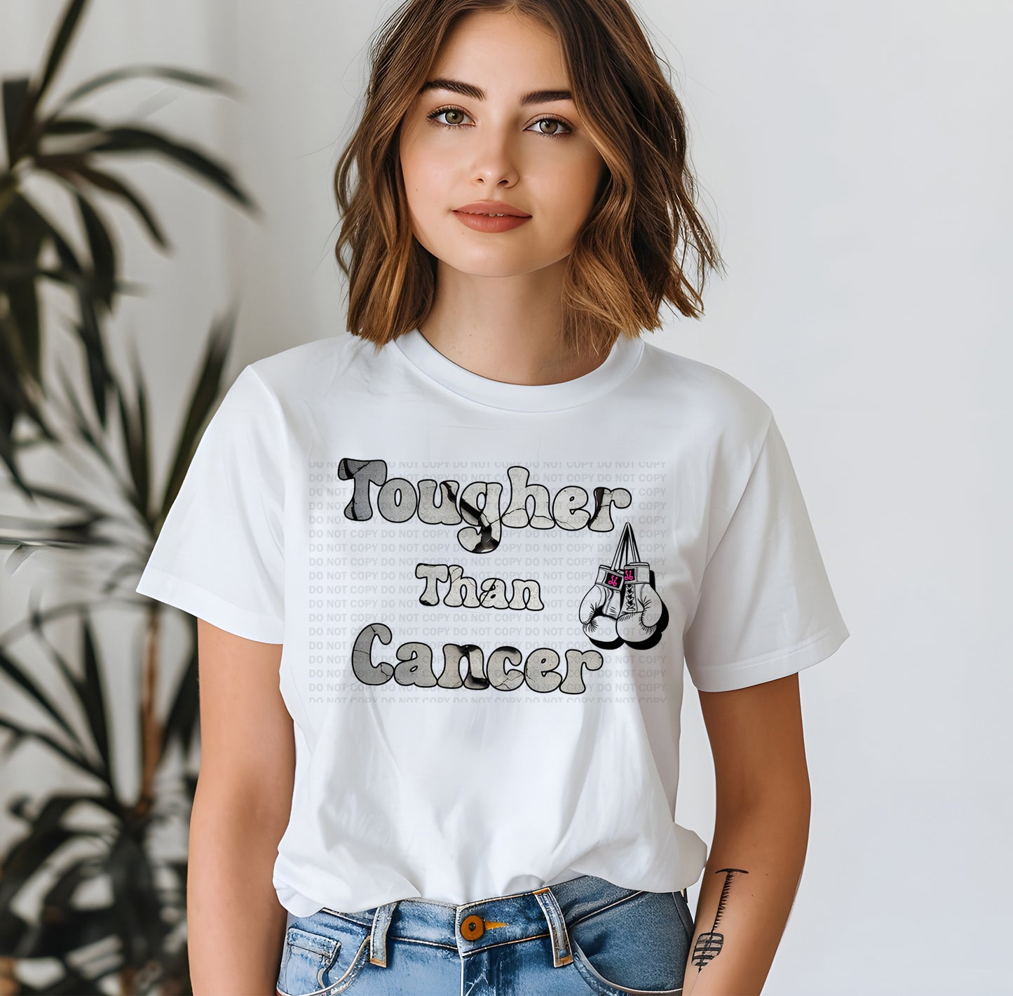 Tougher Than Cancer Cracked Stone Boxing Gloves Pink Bow