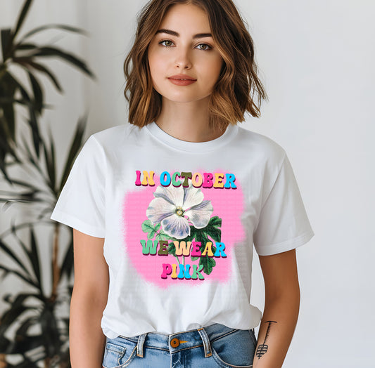 We Wear Pink 70s Flower Colorful Retro Groovy Pink Background